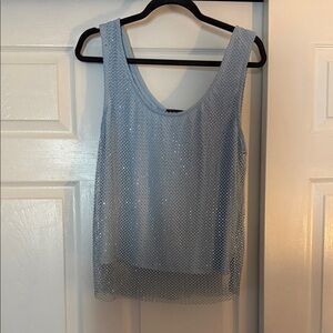 Anthropologie Pale Blue Mesh Overlay Tank